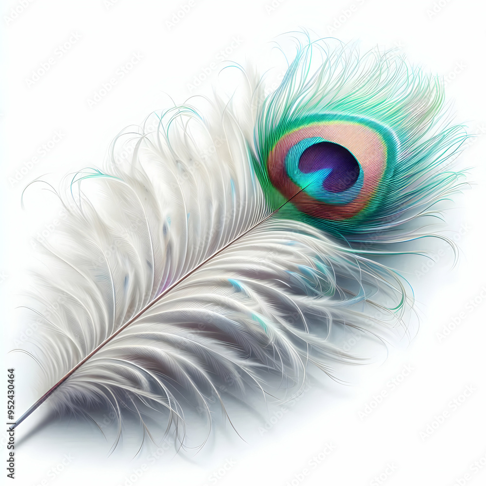 Obraz premium peacock feather isolated on white background
