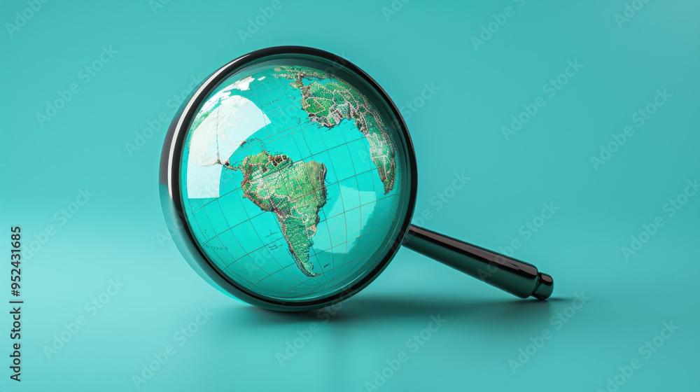 A magnifying glass over a globe, symbolizing exploration and global awareness. A magnifying glass over a globe, symbolizing exploration and global awareness.