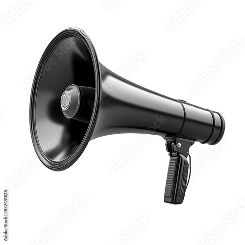 A black megaphone on a white background, perfect for announcements, events, and attention-grabbing communication.