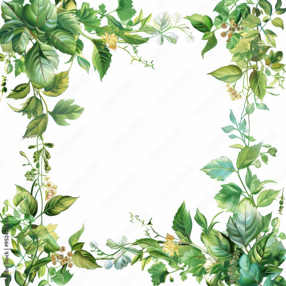 Floral Frame with Green Leaves and Vines Floral Frame with Green Leaves and Vines