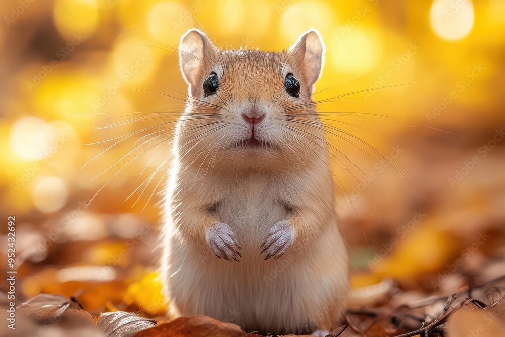 alert gerbil standing on forest path soft natural lighting bokeh background detailed fur texture curious expression alert gerbil standing on forest path soft natural lighting bokeh background detailed fur texture curious expression