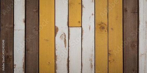 Wooden background with white and yellow colored chipped planks.