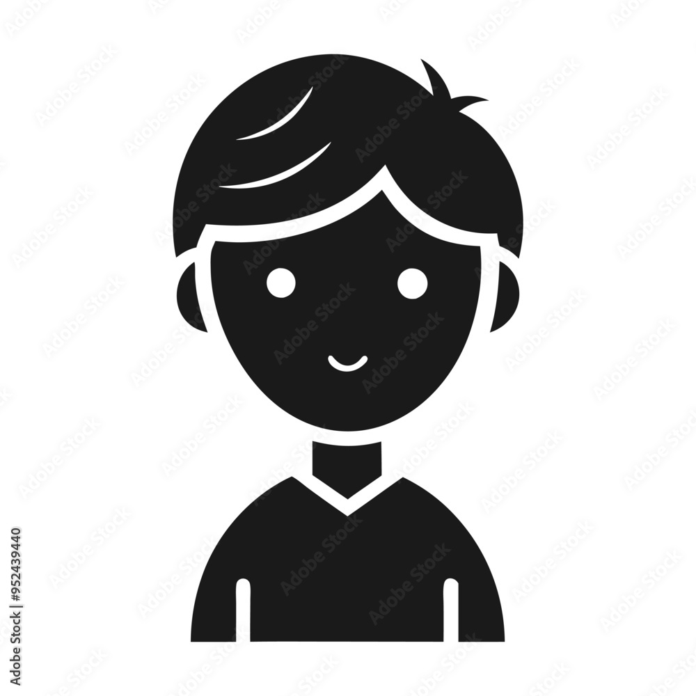 Smiling boy with side parted hair icon isolated on white Smiling boy with side parted hair icon isolated on white
