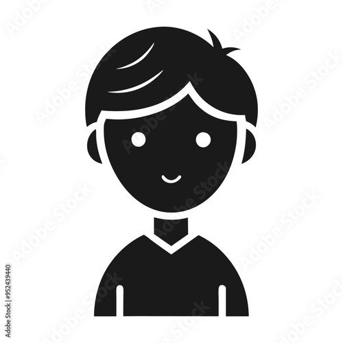 Smiling boy with side parted hair icon isolated on white