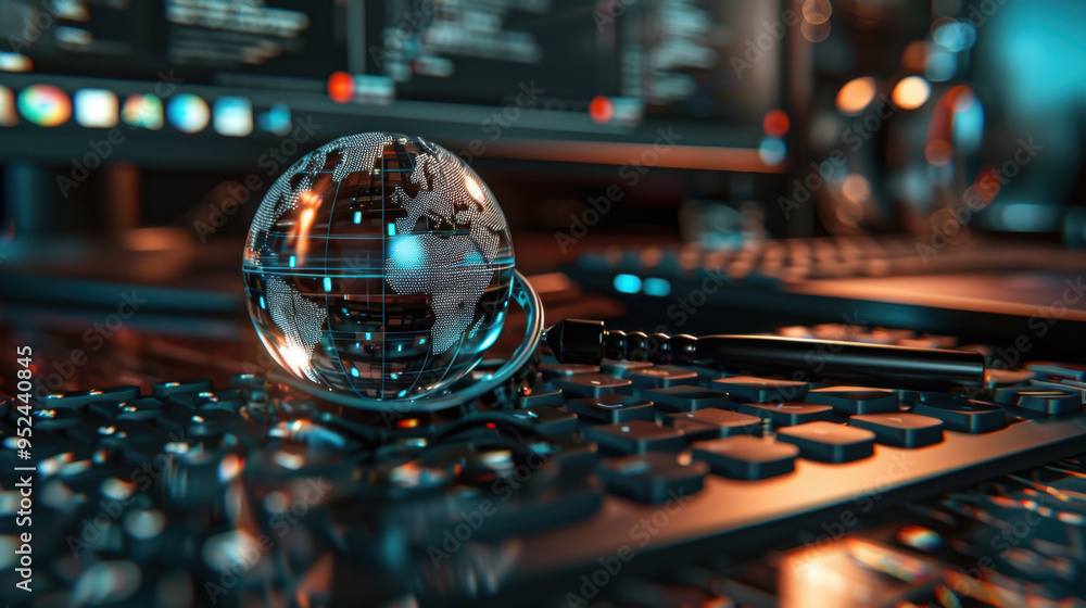 A glass globe on a keyboard, symbolizing technology and global connectivity. A glass globe on a keyboard, symbolizing technology and global connectivity.