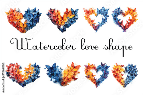 watercolor Butterflies in a love shape frame vector