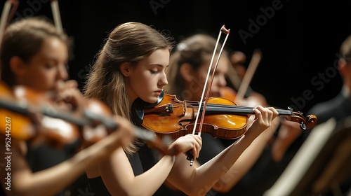 Violinist Performing in Orchestra