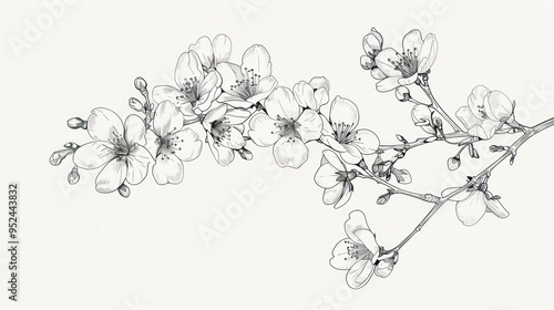A minimalist line drawing of a cherry blossom branch, capturing the essence of its delicate form with elegant simplicity.