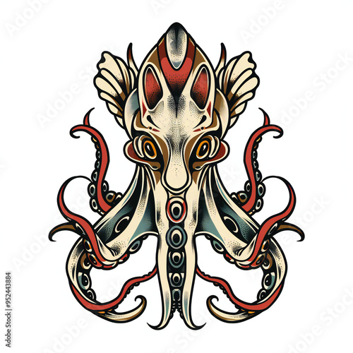 Squid head very simple traditional tattoo flash styles illustration photo