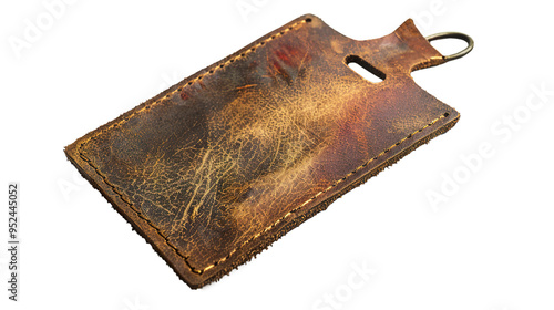 leather tag isolated on transparent background, PNG photo