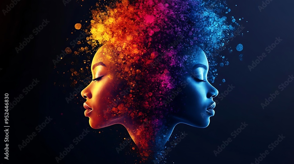 Abstract Illustration of Two Faces with Colorful Splatter Abstract Illustration of Two Faces with Colorful Splatter