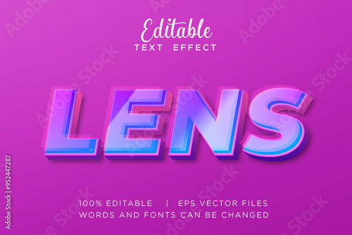 Lens Editable Text Effect, Glossy Gradient Purple Blue Style