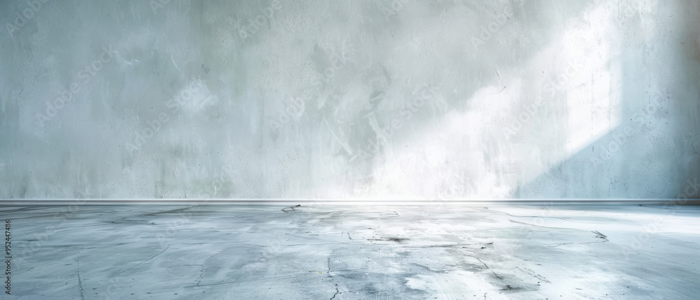 A large, empty room with a white wall and a window A large, empty room with a white wall and a window