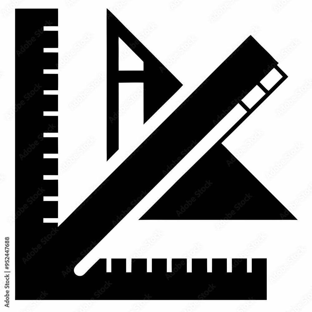 Ruler and setsquare Black silhouette Ruler and setsquare Black silhouette