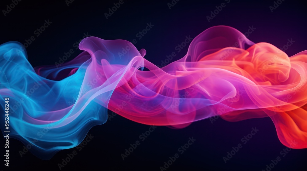 Fototapeta premium A swirling vortex of vibrant smoke in hues of neon pink, electric blue, and fiery orange