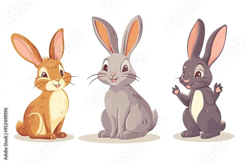 Cute cartoon rabbit and bunny characters woodland animals, cartoon vector illustration for children