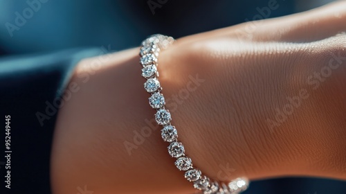 A close-up of a diamond tennis bracelet on a woman wrist, illustrating the elegance and timeless appeal of fine jewelry