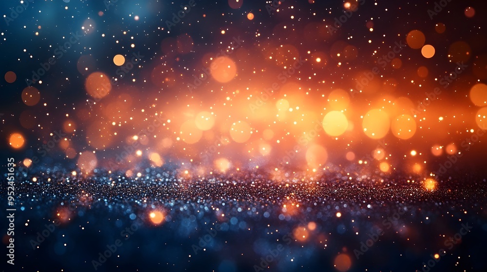 Fototapeta premium A shimmering, abstract background with warm orange and cool blue bokeh lights.