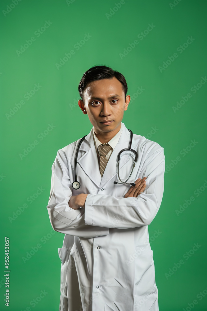 studio photo portrait of Indonesian famous man doctor on pure chomakey green bg studio photo portrait of Indonesian famous man doctor on pure chomakey green bg