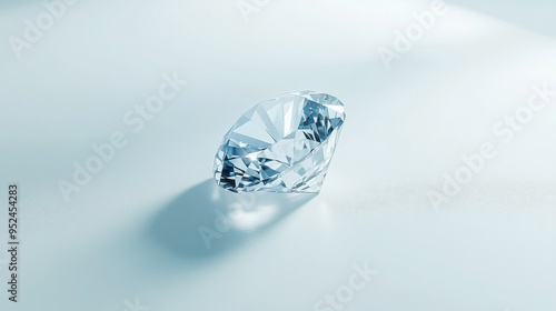 A minimalist shot of a single diamond on a clean, white background, emphasizing its clarity and purity