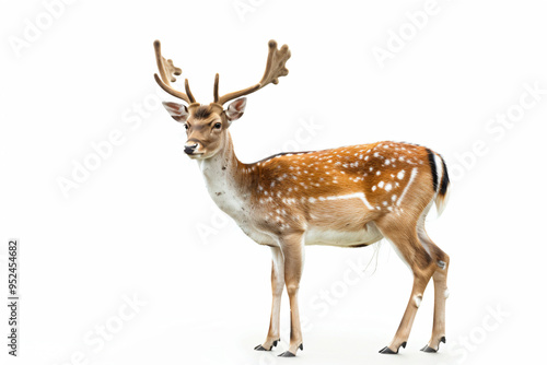 a deer with antlers standing in a white room