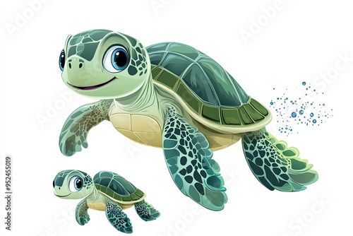 Cute cartoon turtle and hatchling characters ocean animals, cartoon vector illustration for children