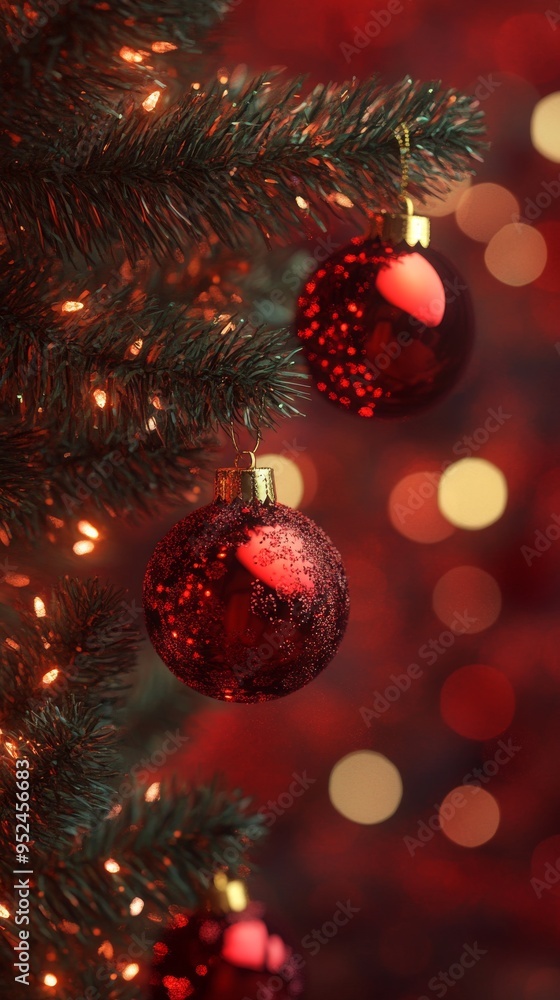 Christmas Tree Ornament Close Up With Red and Gold Lights Christmas Tree Ornament Close Up With Red and Gold Lights