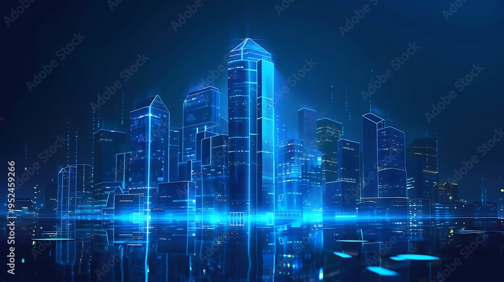 Neon Cityscape: Digital Architecture in Blue Neon Cityscape: Digital Architecture in Blue