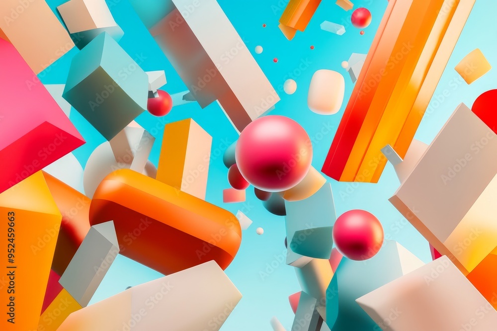 Fototapeta premium Dynamic Geometric Shapes: Vibrant 3D Abstract Background in Motion