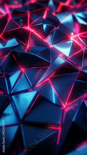 Futuristic 3D Geometric Background with Layered Polygons and Neon Highlights