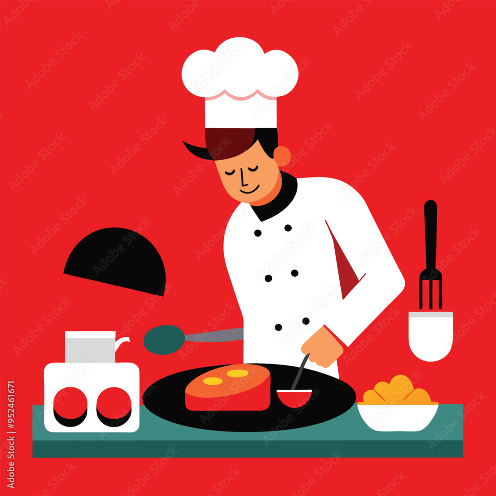 In the kitchen a gourmet chef meticulously prepare vector In the kitchen a gourmet chef meticulously prepare vector