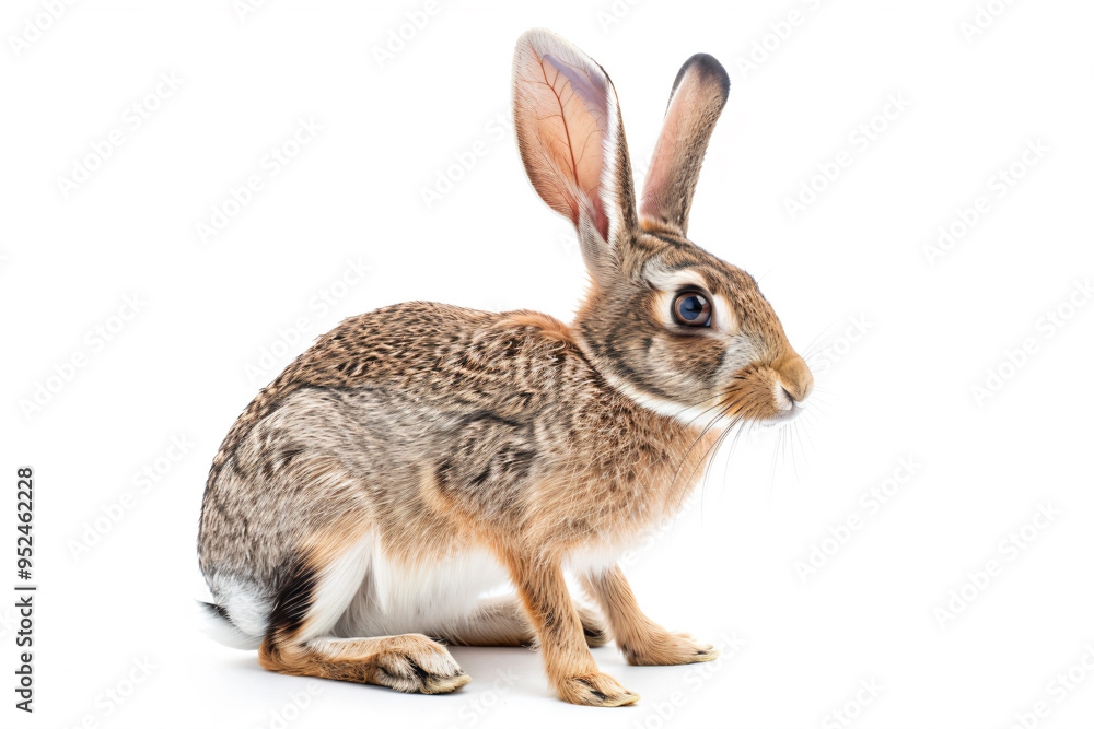 a rabbit with a long tail sitting on a white surface