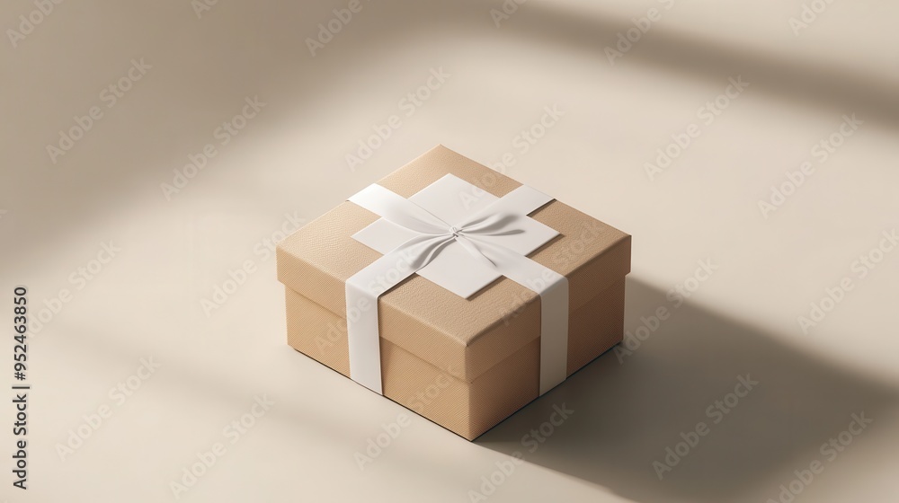 Fototapeta premium Elegant Square Gift Box Mockup with Customizable Label on Neutral Background