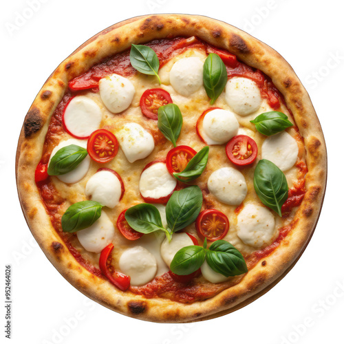 Pizza mozzarella top view isolated on transparent background