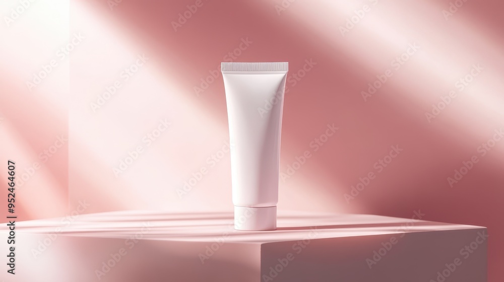 Elegant Cosmetic Tube Mockup in Minimalist Setting with Soft Lighting and Shadows for Branding Presentation Elegant Cosmetic Tube Mockup in Minimalist Setting with Soft Lighting and Shadows for Branding Presentation