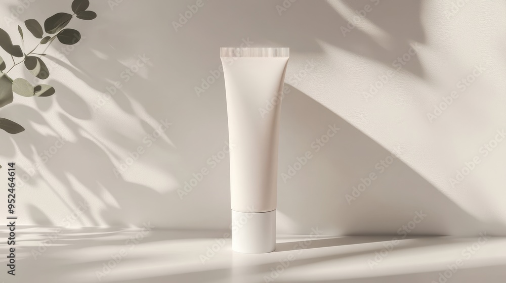 Clean and Minimalistic Cosmetic Tube Mockup with Blank Label in Soft Lighting and Shadows Clean and Minimalistic Cosmetic Tube Mockup with Blank Label in Soft Lighting and Shadows