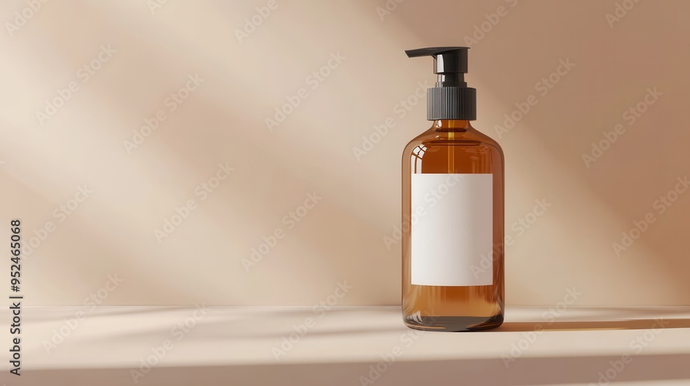 Realistic Spray Bottle Mockup with Blank Label on Soft Neutral Background Realistic Spray Bottle Mockup with Blank Label on Soft Neutral Background