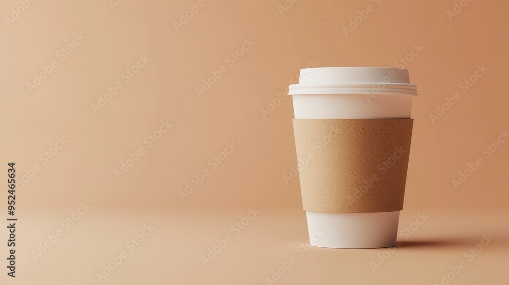 Modern Mockup of Paper Coffee Cup with Blank Branding Sleeve in 3D Perspective Modern Mockup of Paper Coffee Cup with Blank Branding Sleeve in 3D Perspective