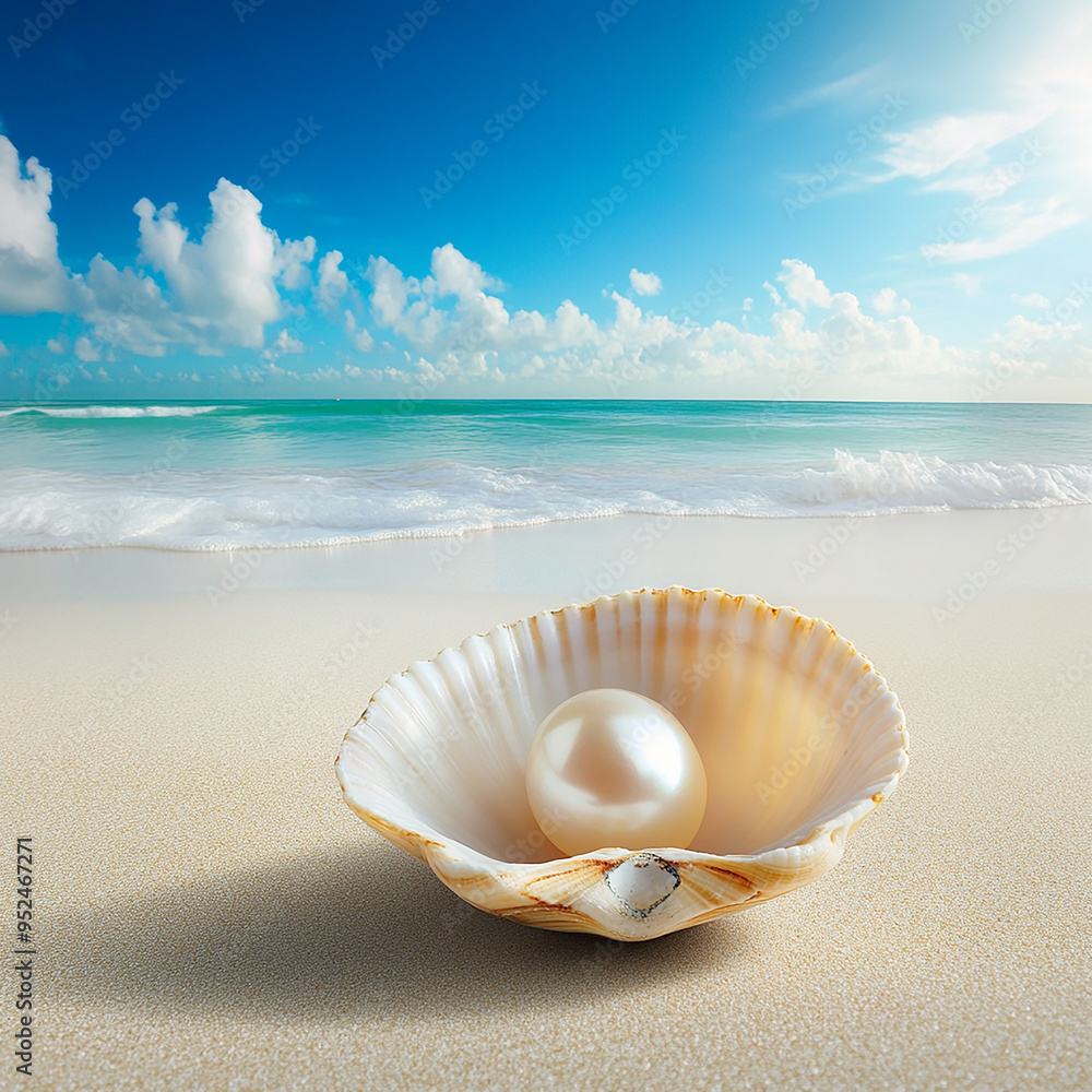 pearl on shell in a beach generated by AI pearl on shell in a beach generated by AI