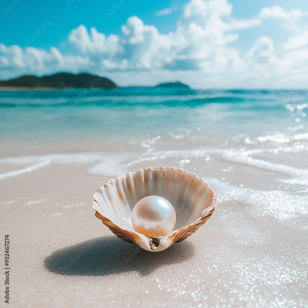 pearl on shell in a beach generated by AI pearl on shell in a beach generated by AI