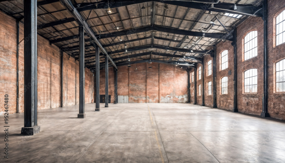 Spacious Industrial Loft With Large Windows and Exposed Brick Walls. Spacious Industrial Loft With Large Windows and Exposed Brick Walls.