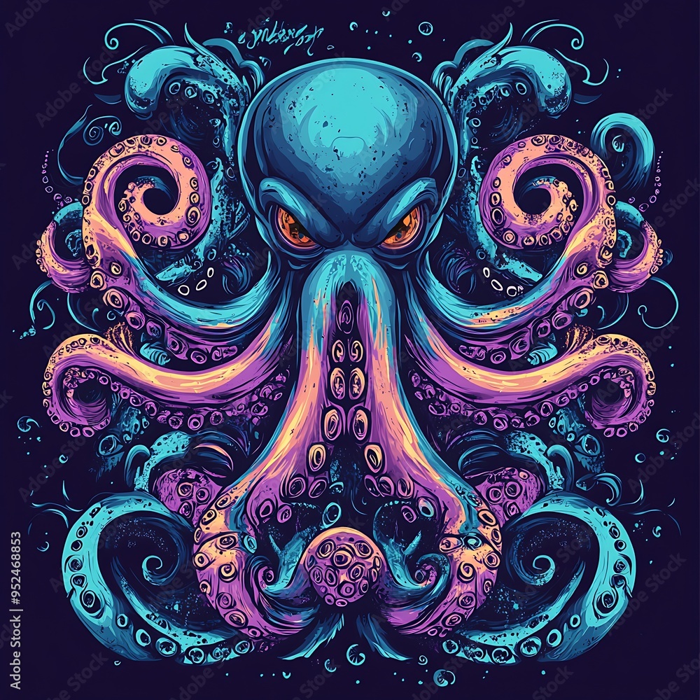A Psychedelic Octopus with Vivid Colors and Intricate Details A Psychedelic Octopus with Vivid Colors and Intricate Details