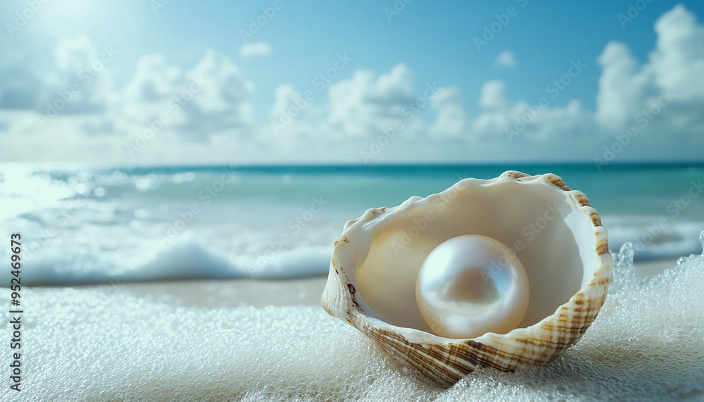 pearl on shell in a beach generated by AI pearl on shell in a beach generated by AI