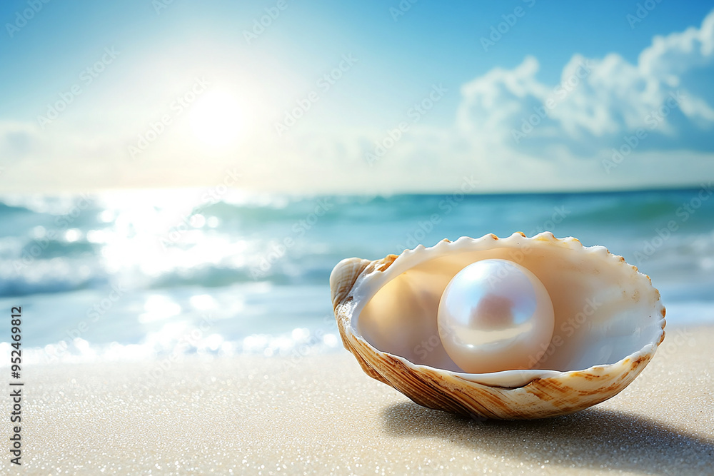 pearl on shell in a beach generated by AI pearl on shell in a beach generated by AI