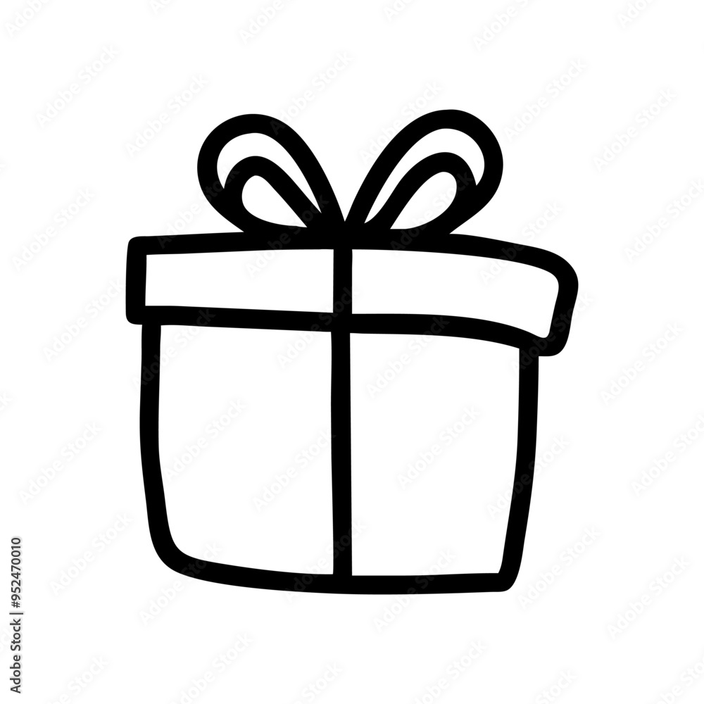 Hand-drawn gift box with bow icon isolated on white hand draw Hand-drawn gift box with bow icon isolated on white hand draw