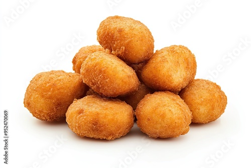 Heap of deep fried Dutch kroketten isolated on white background