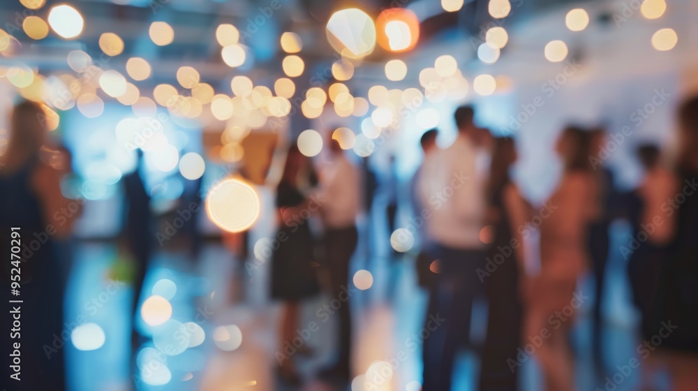 © CaptainMCity - Blurred background. An Elegant Party Atmosphere Featuring Sparkling Lights and People Enjoying Socializing Together © CaptainMCity - Blurred background. An Elegant Party Atmosphere Featuring Sparkling Lights and People Enjoying Socializing Together
