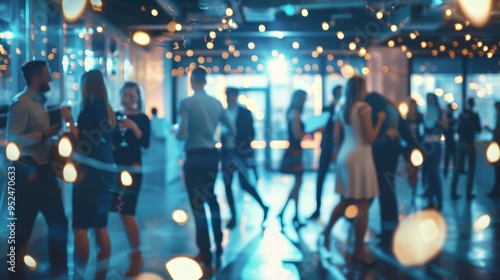 Blurred background. Join us for a stylish event with warm lighting and a joyful atmosphere of unforgettable memories
