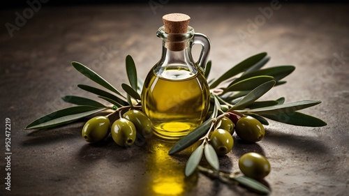 olive oil and olives with background photo