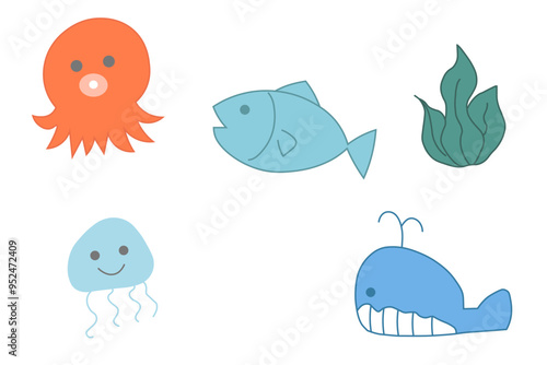 海の生き物のベクターイラストセット